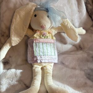 Hallmark Cream Stuffed Bunny with Pastel Outfit